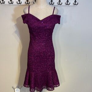 Off-Shoulder Purple Lace Lace Cocktail Dress Size 8